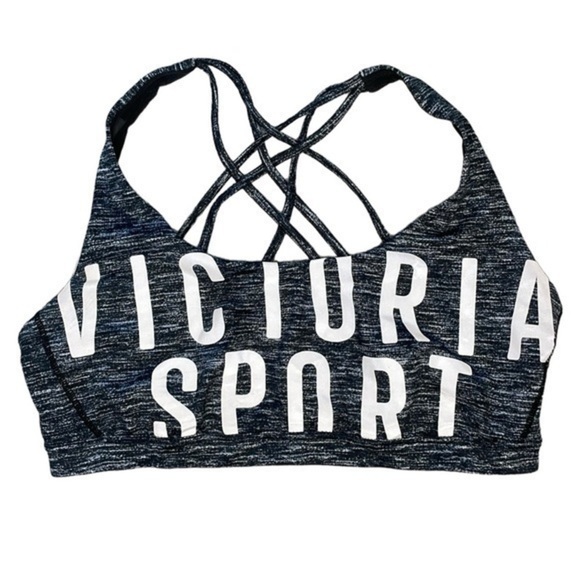 VICTORIA SECRET SPORT REFLECTIVE TEXT SPORTS BRA BRALETTE BLACK WHITE, SIZE L - Picture 1 of 5